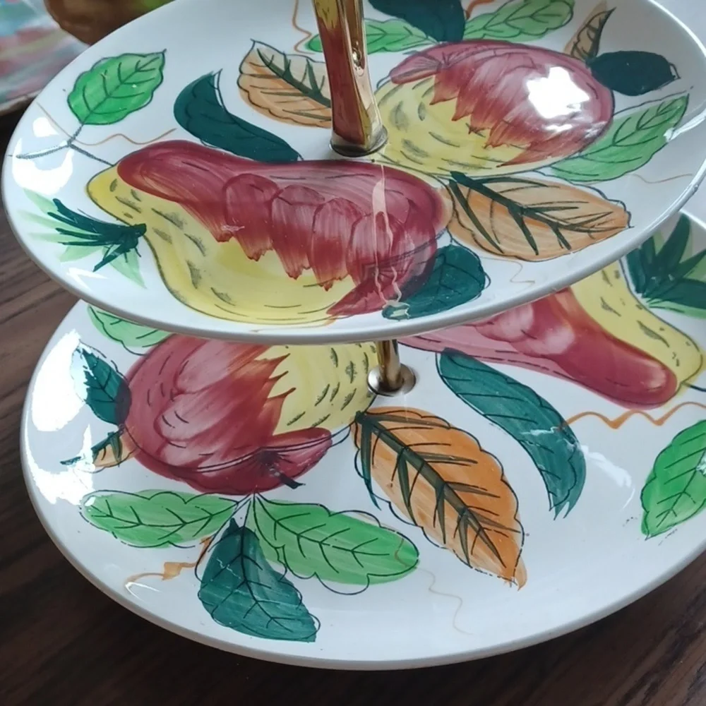 Vintage Ironstone by Sealy Two Tier MCM Serving Tray with Fruit